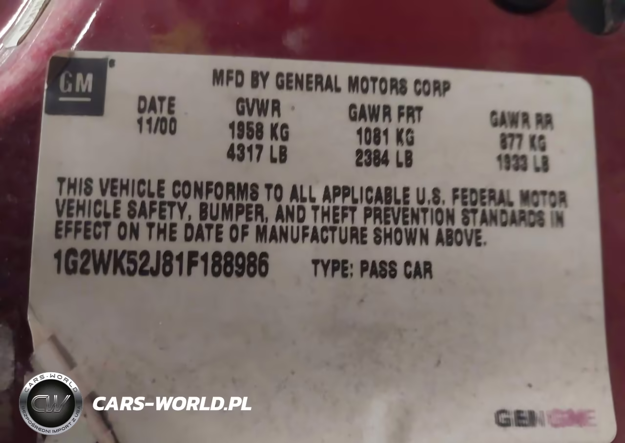2001 Pontiac Grand Prix Se VIN:1G2WK52J81F188986 - 9