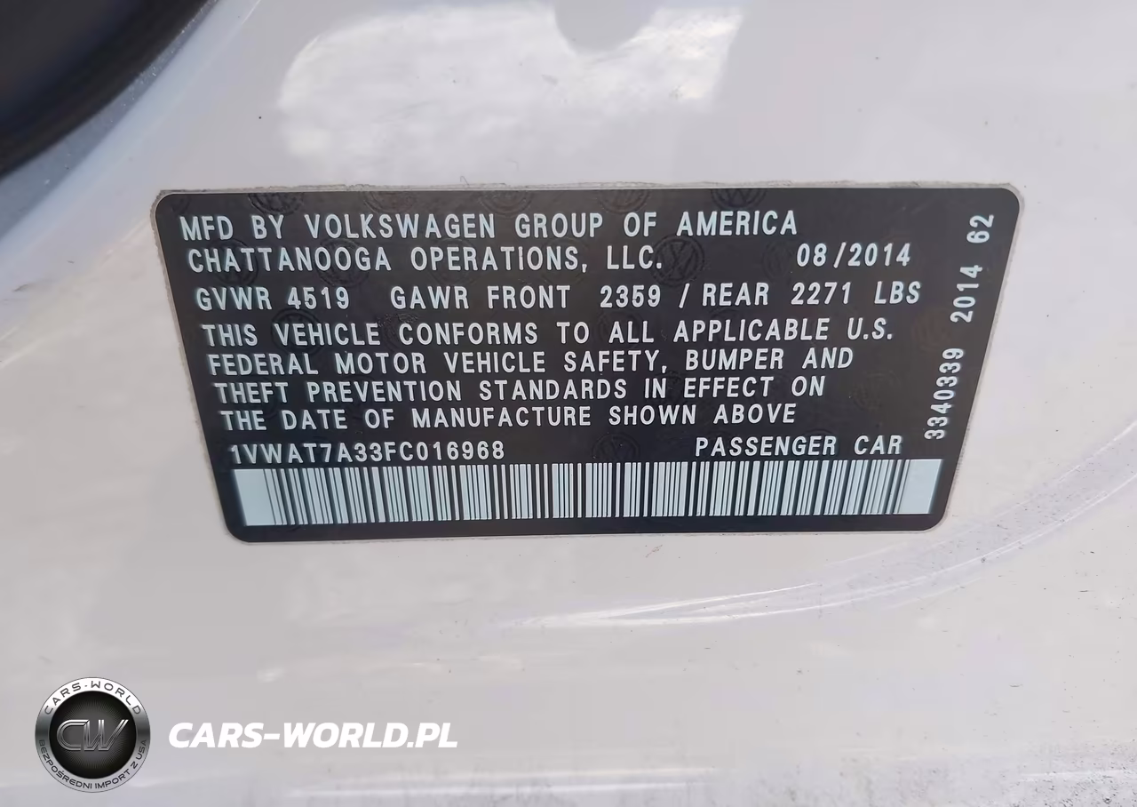 2015 Volkswagen Passat 1.8T S VIN:1VWAT7A33FC016968 - 9