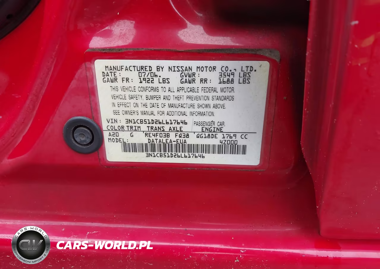 2006 Nissan Sentra 1.8S VIN:3N1CB51D26L617646 - 9