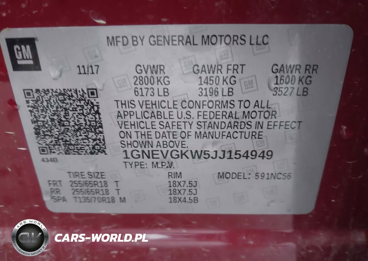 2018 Chevrolet Traverse 1Lt VIN:1GNEVGKW5JJ154949 - 9