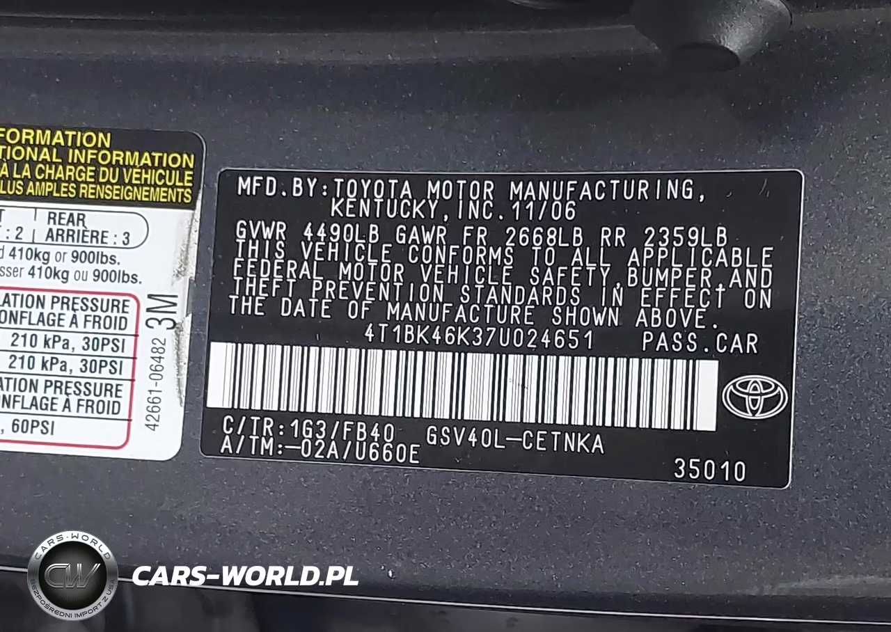 2007 Toyota Camry Le V6 VIN:4T1BK46K37U024651 - 9