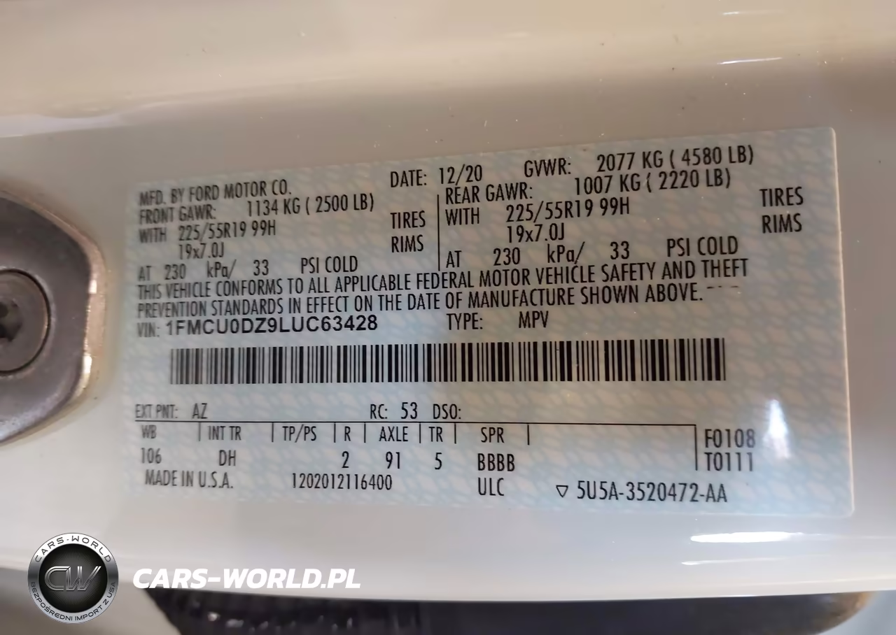 2020 Ford Escape Titanium Hybrid VIN:1FMCU0DZ9LUC63428 - 9