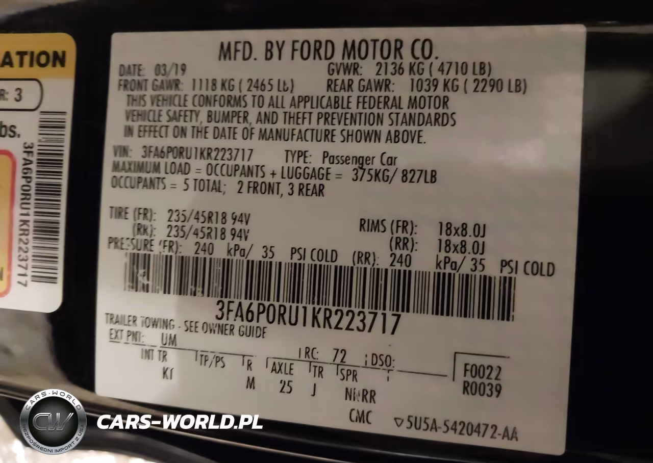 2019 Ford Fusion Hybrid Titanium VIN:3FA6P0RU1KR223717 - 9