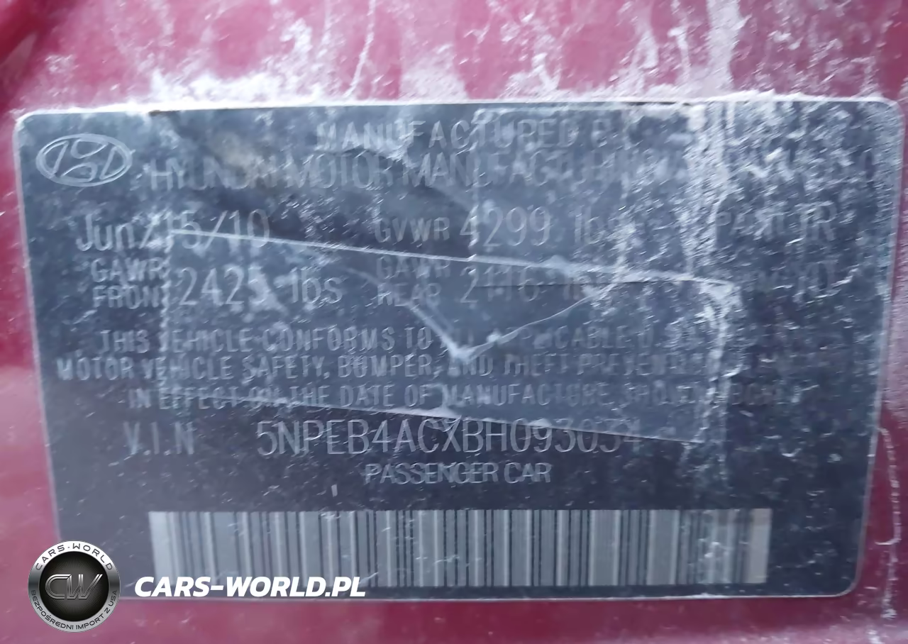 2011 Hyundai Sonata Gls VIN:5NPEB4ACXBH093034 - 9
