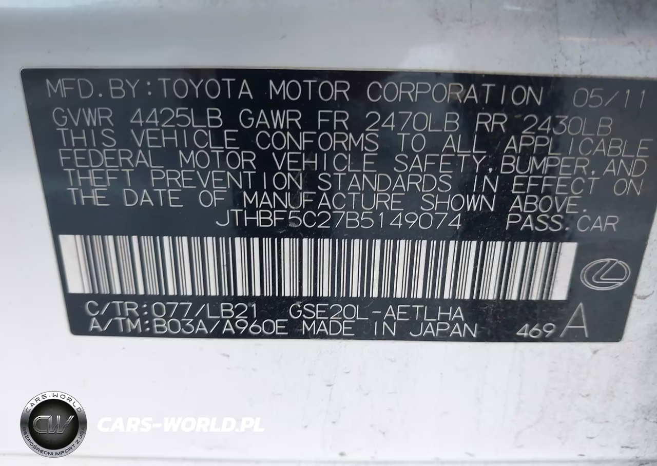 2011 Lexus Is 250 VIN:JTHBF5C27B5149074 - 9