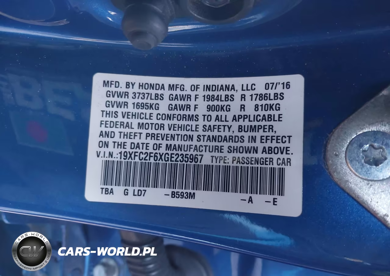 2016 Honda Civic Lx VIN:19XFC2F6XGE235967 - 9