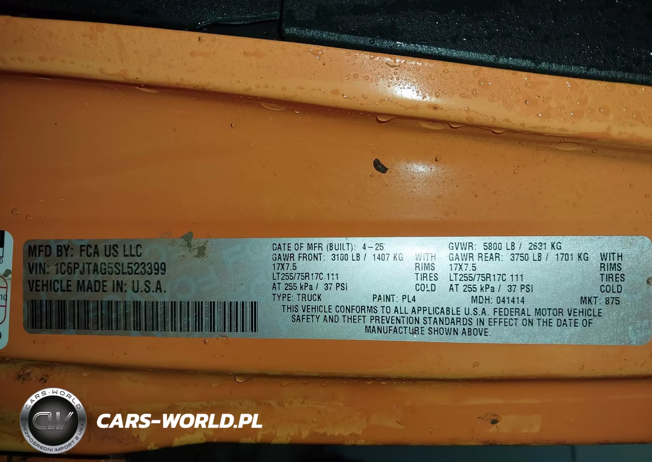 2025 Jeep Gladiator Willys VIN:1C6PJTAG5SL523399 - 9