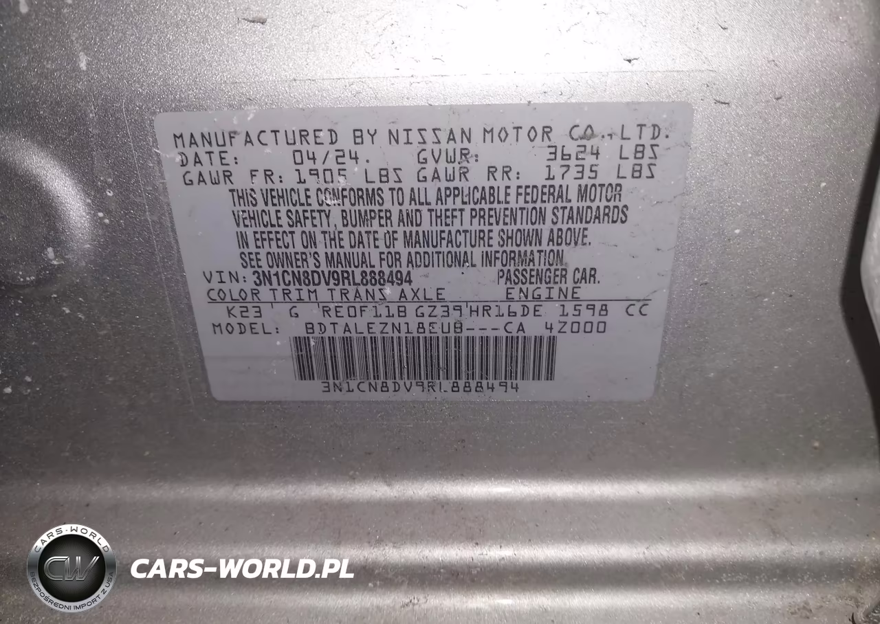 2024 Nissan Versa 1.6 S VIN:3N1CN8DV9RL888494 - 9