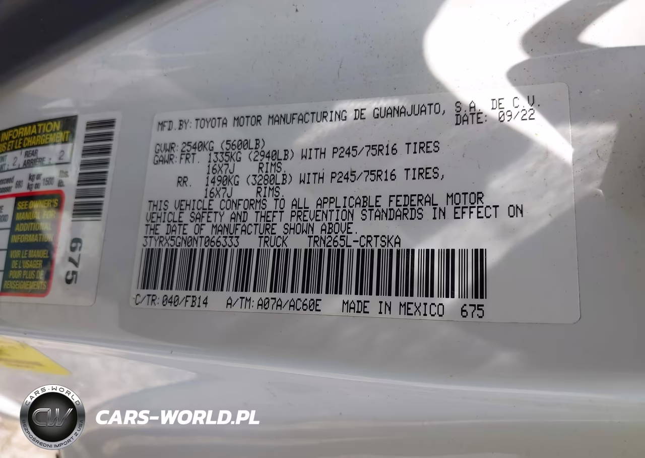 2022 Toyota Tacoma Sr VIN:3TYRX5GN0NT066333 - 9
