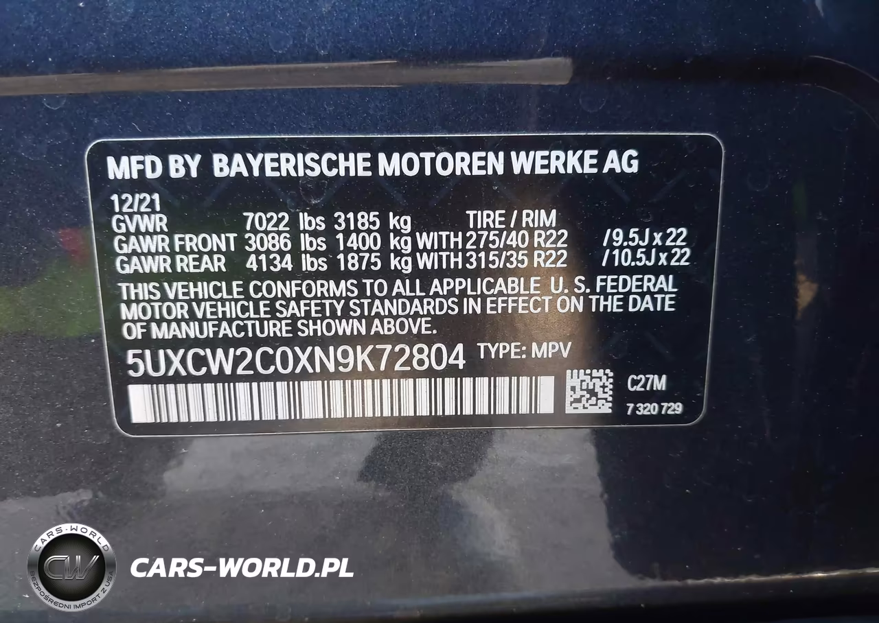 2022 BMW X7 xDrive40I VIN:5UXCW2C0XN9K72804 - 9