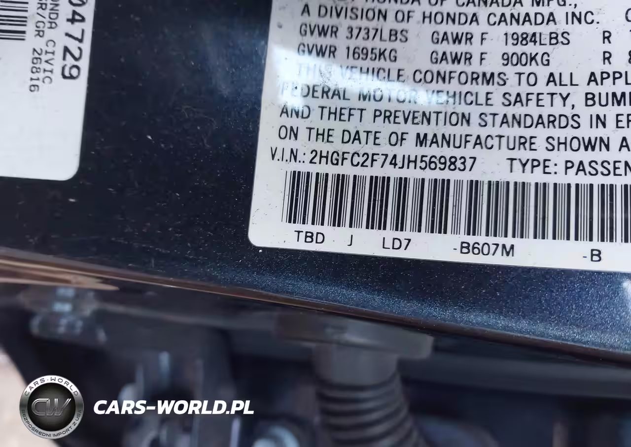 2018 Honda Civic Ex VIN:2HGFC2F74JH569837 - 9