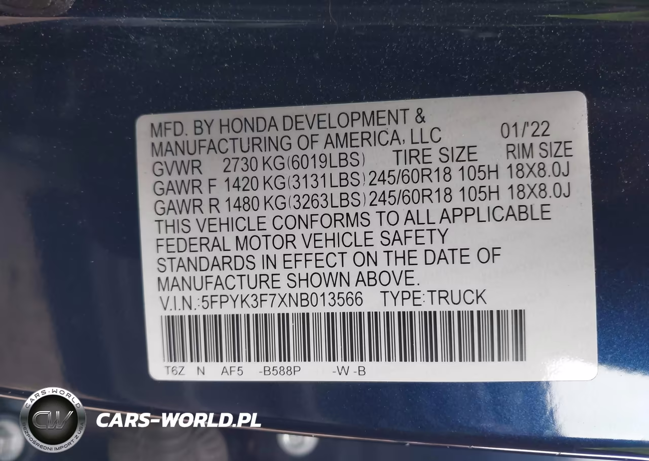 2022 Honda Ridgeline Rtl-E VIN:5FPYK3F7XNB013566 - 9