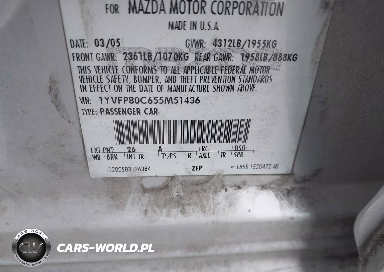2005 Mazda Mazda6 I Base VIN:1YVFP80C655M51436 - 9