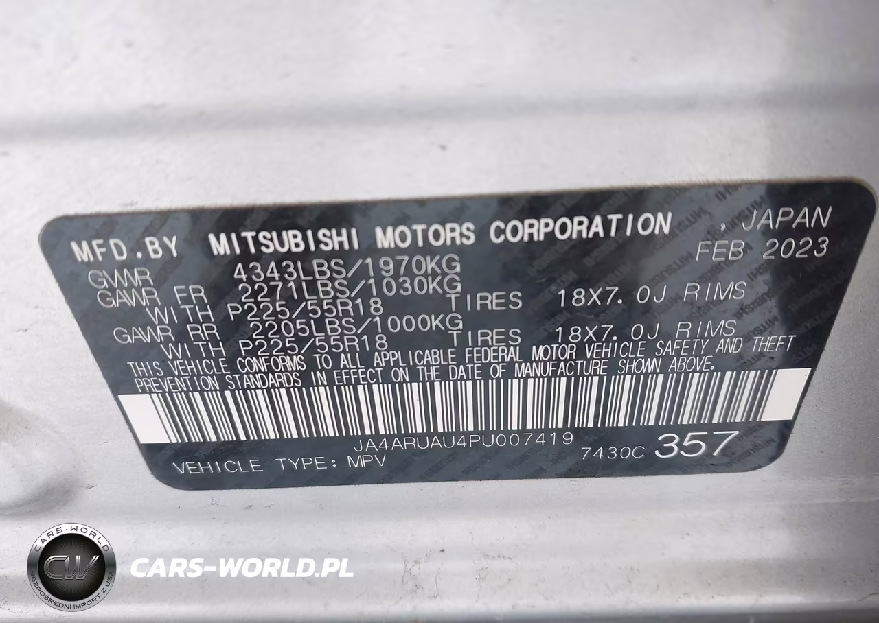 2023 Mitsubishi Outlander Sport 2.0 Es Awc-2.0 Le Awc-2.0 Ralliart Awc-2.0 S Awc-2.0 Se Awc VIN:JA4ARUAU4PU007419 - 9