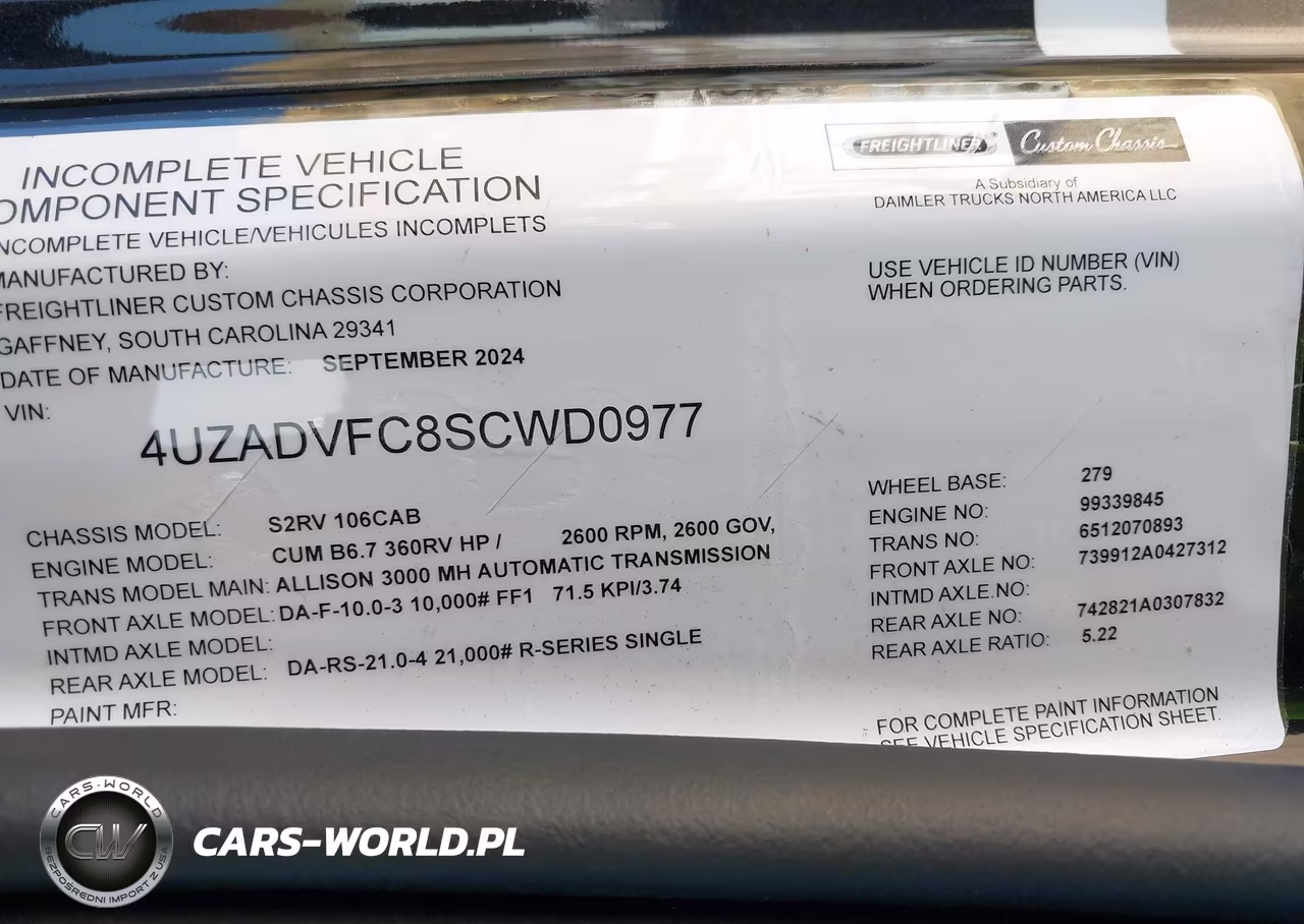 2025 Freightliner Chassis S-2 VIN:4UZADVFC8SCWD0977 - 9