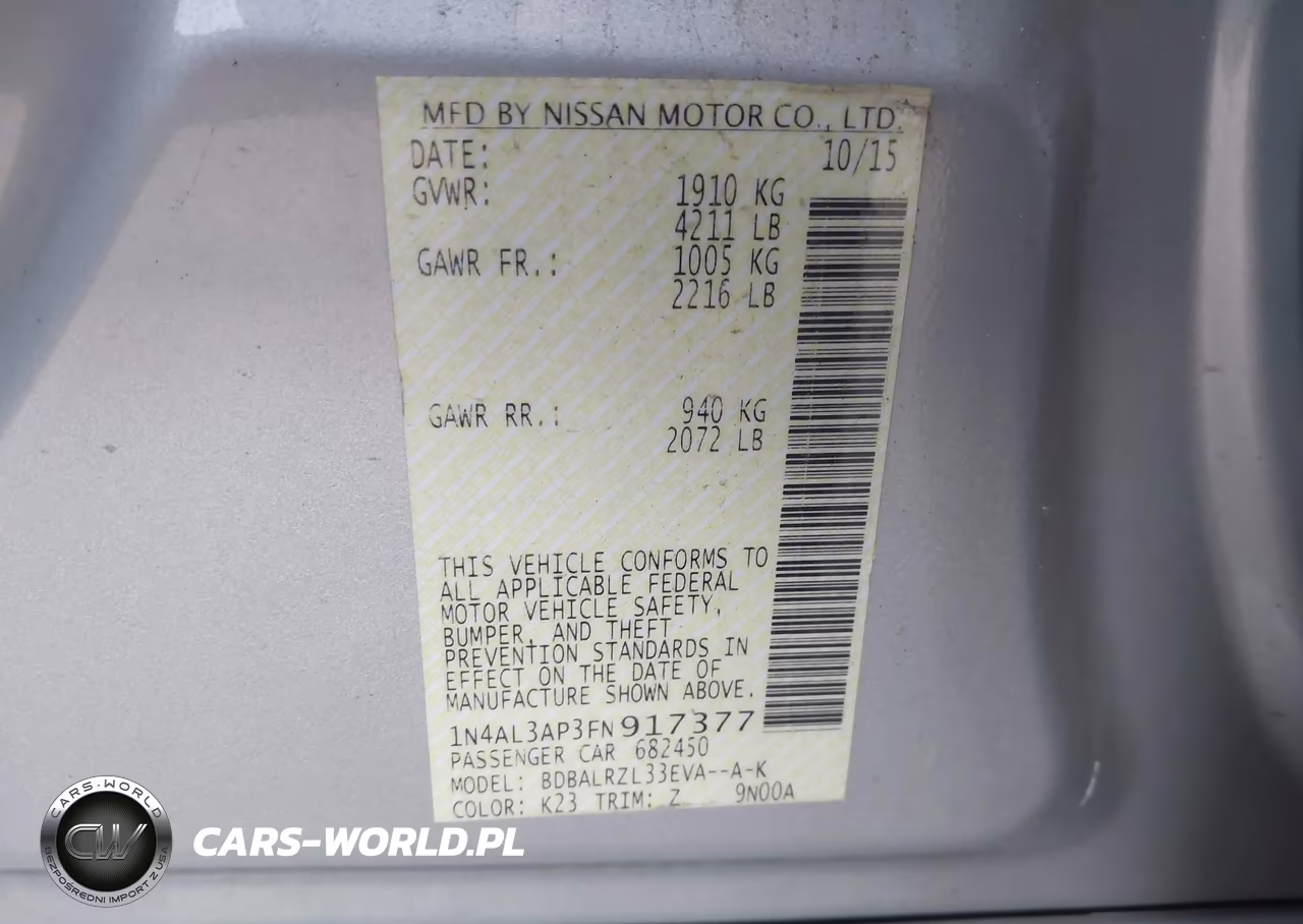 2015 Nissan Altima 2.5 Sl VIN:1N4AL3AP3FN917377 - 9