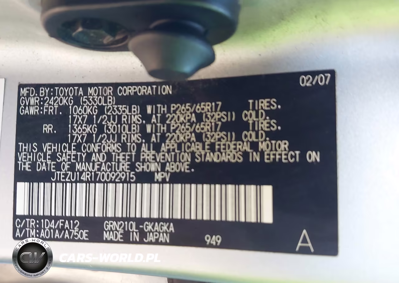 2007 Toyota 4Runner Sr5 V6 VIN:JTEZU14R170092915 - 9