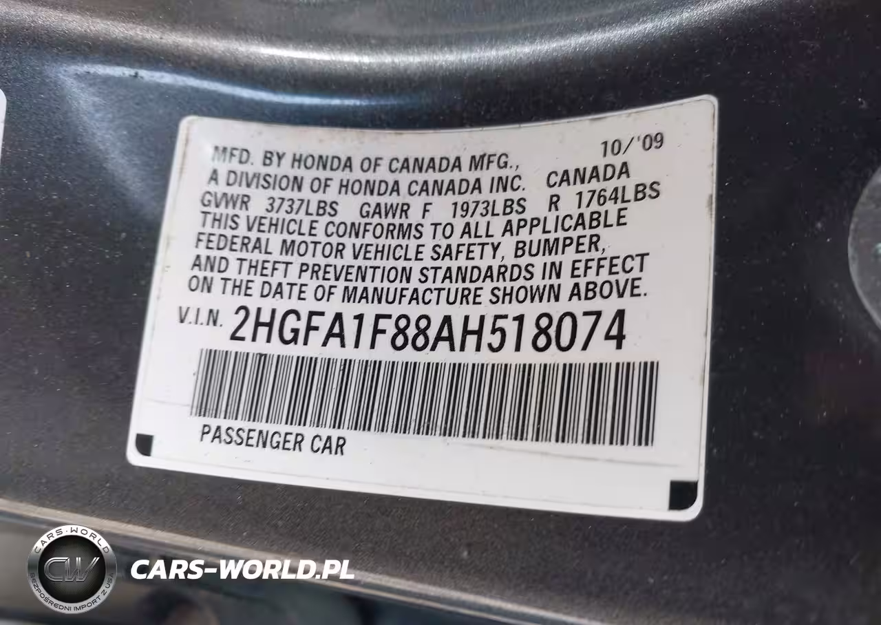 2010 Honda Civic Ex VIN:2HGFA1F88AH518074 - 9