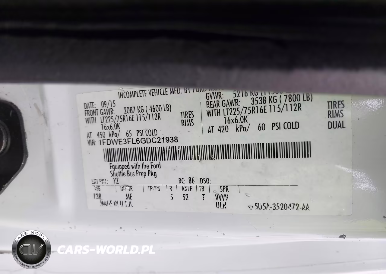 2016 Ford Econoline E350 Super Duty Ctway Van VIN:1FDWE3FL6GDC21938 - 8