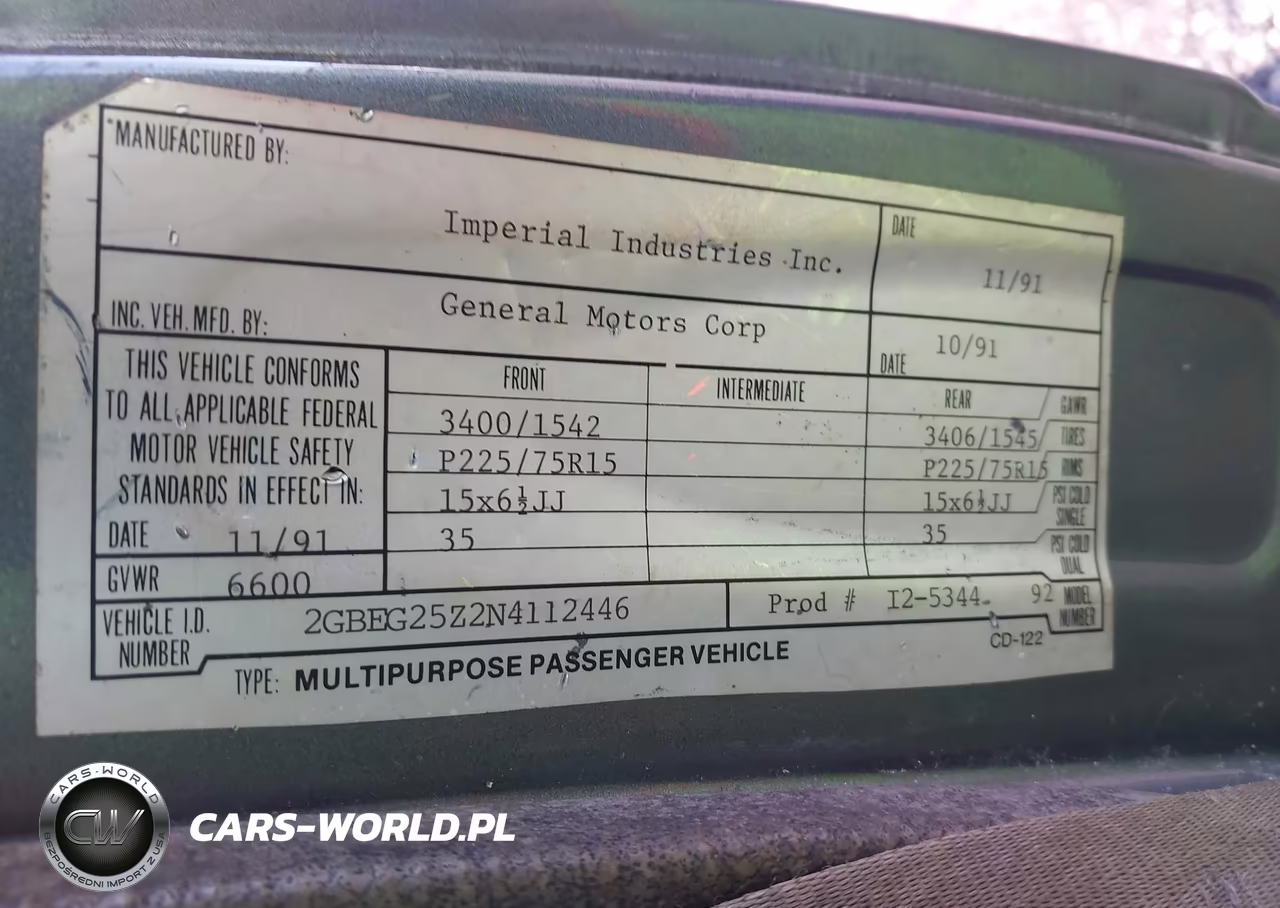 1992 Chevrolet G20 VIN:2GBEG25Z2N4112446 - 9