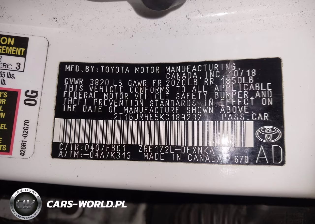 2019 Toyota Corolla Le VIN:2T1BURHE5KC189237 - 9
