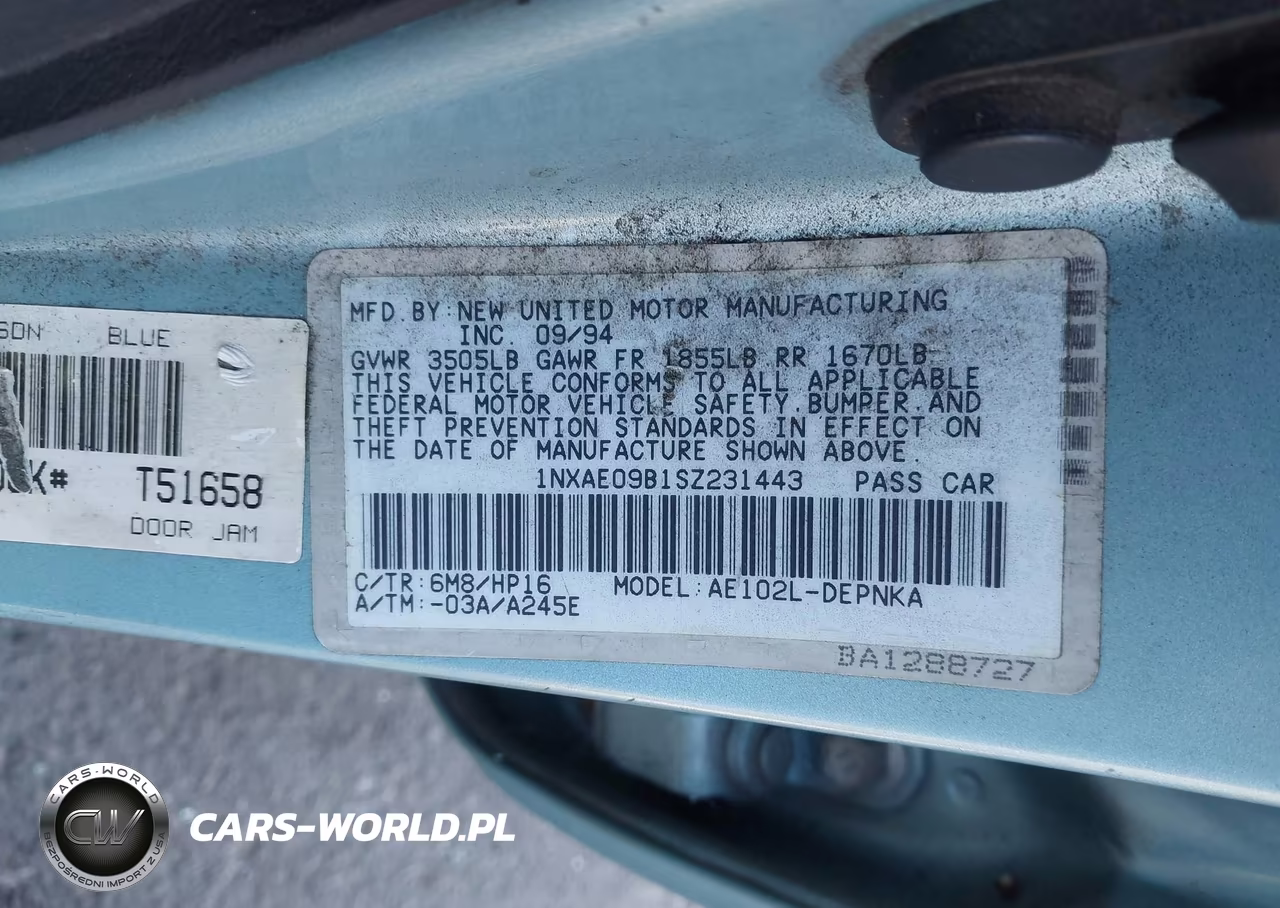 1995 Toyota Corolla Le-Dx VIN:1NXAE09B1SZ231443 - 9