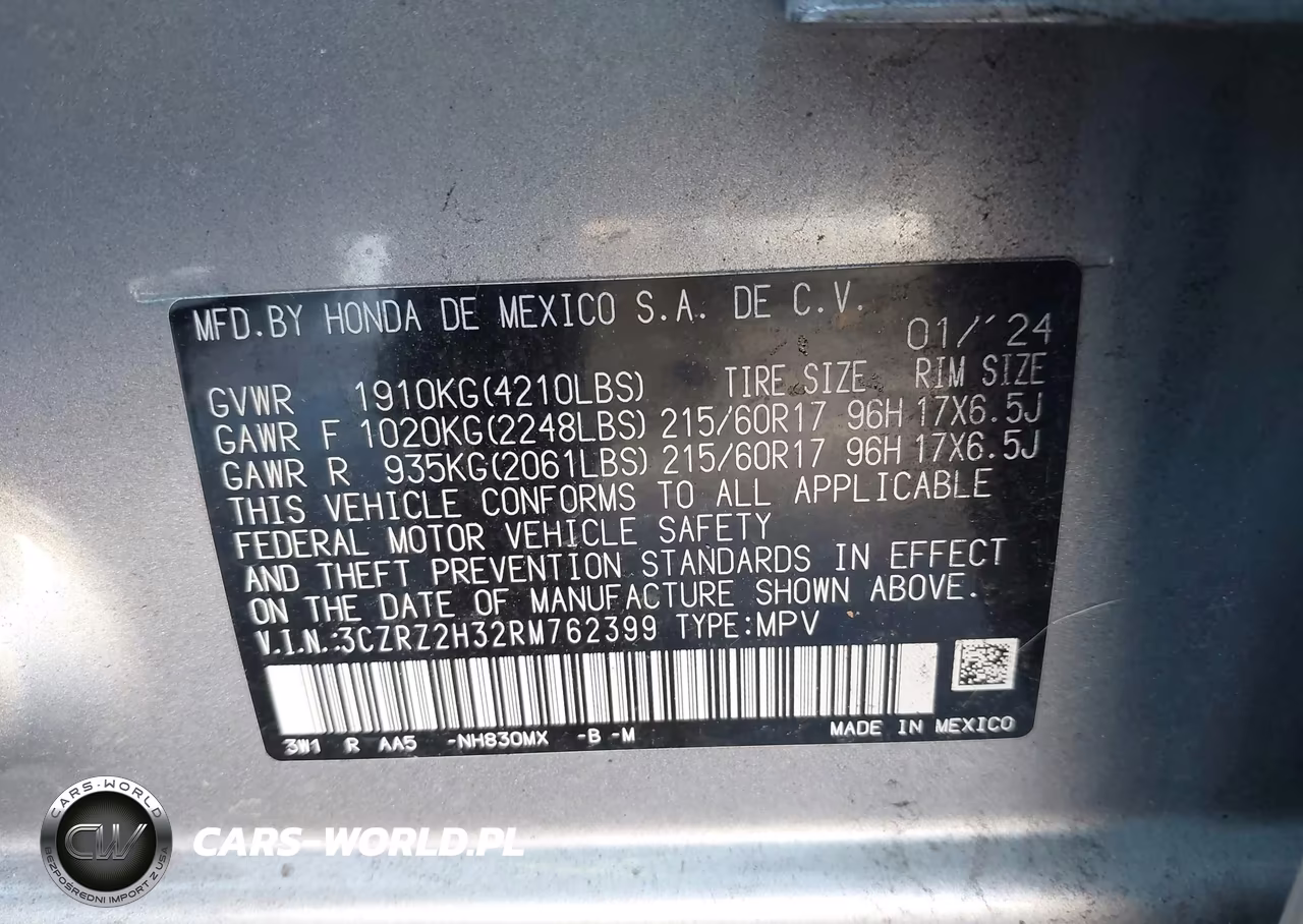 2024 Honda Hr-V Awd Lx VIN:3CZRZ2H32RM762399 - 9