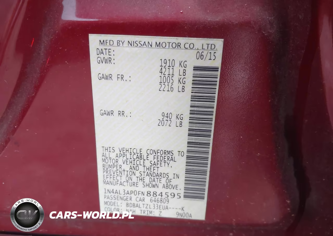 2015 Nissan Altima 2.5 Sl VIN:1N4AL3AP0FN884595 - 9