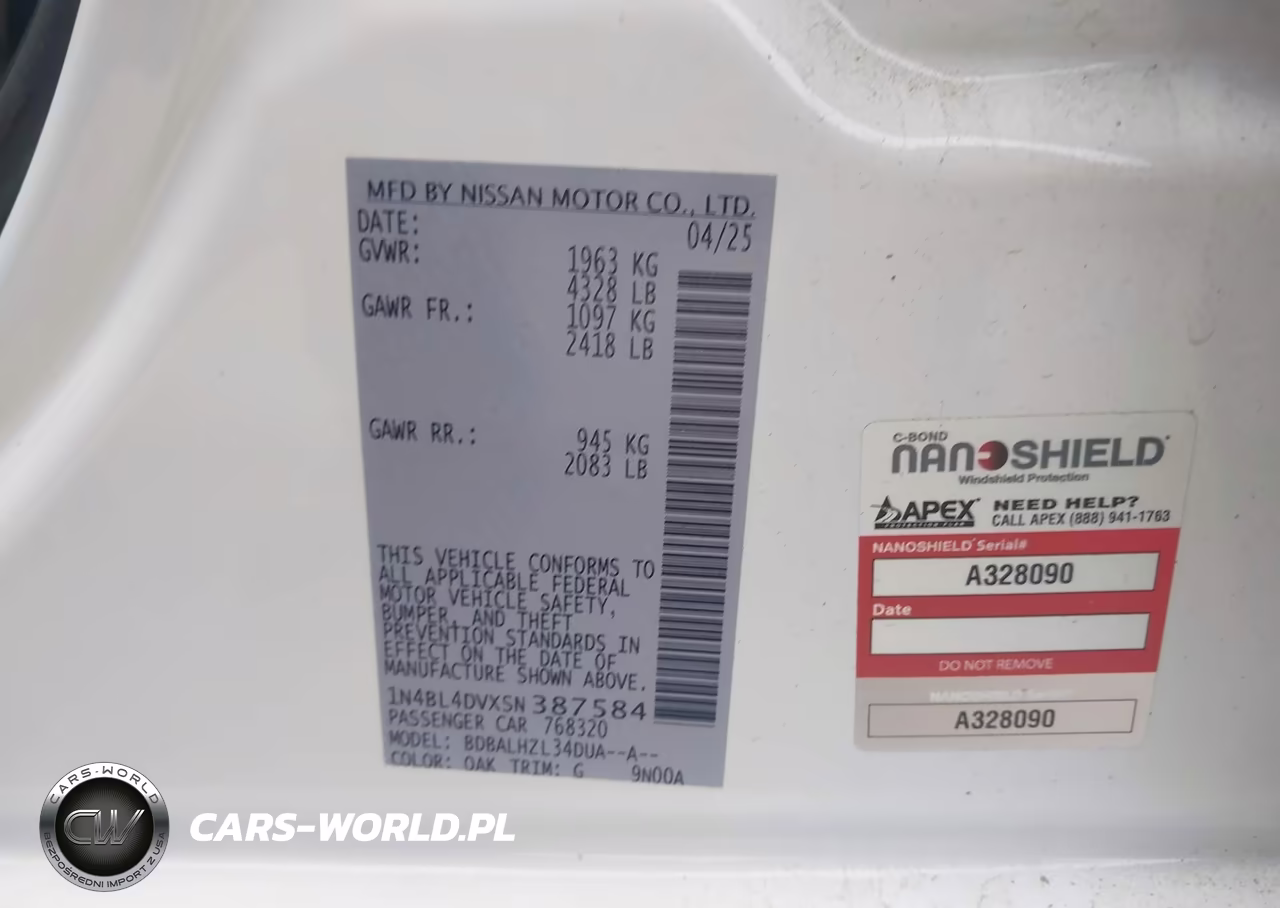2025 Nissan Altima Sv Fwd VIN:1N4BL4DVXSN387584 - 9