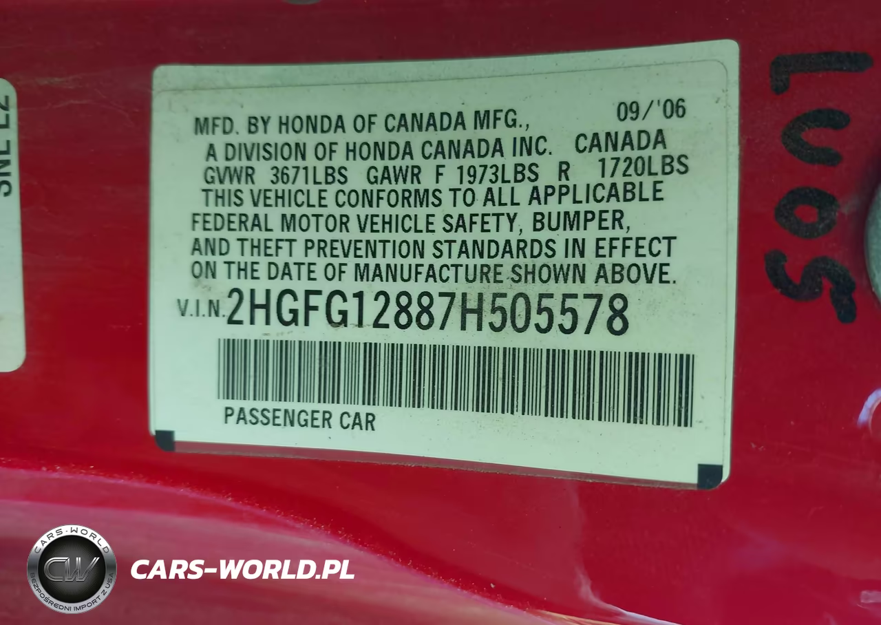 2007 Honda Civic Ex VIN:2HGFG12887H505578 - 9