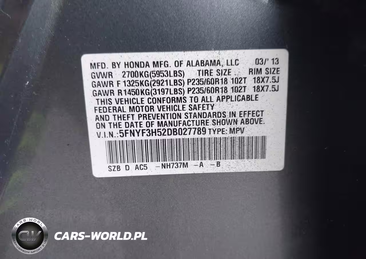 2013 Honda Pilot Ex-L VIN:5FNYF3H52DB027789 - 9