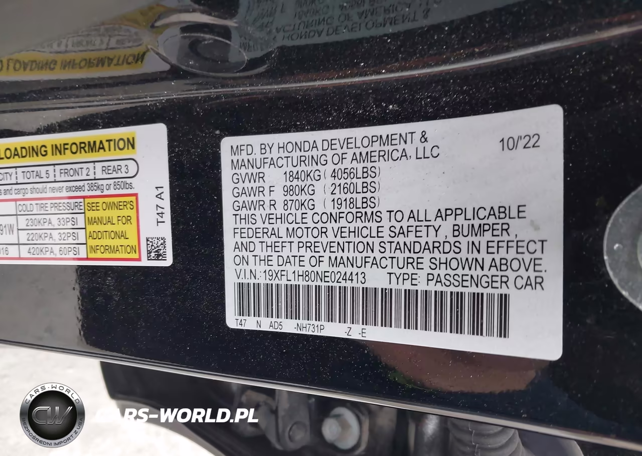 2022 Honda Civic Sport Touring VIN:19XFL1H80NE024413 - 9