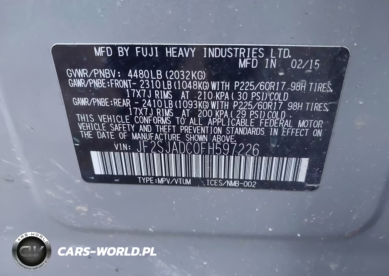 2015 Subaru Forester 2.5I Premium VIN:JF2SJADC0FH597226 - 9