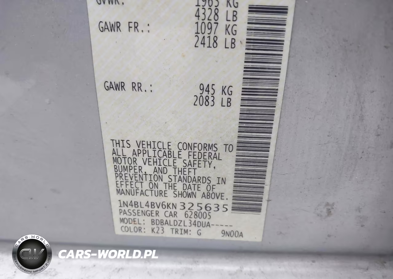 2019 Nissan Altima 2.5 S VIN:1N4BL4BV6KN325635 - 9