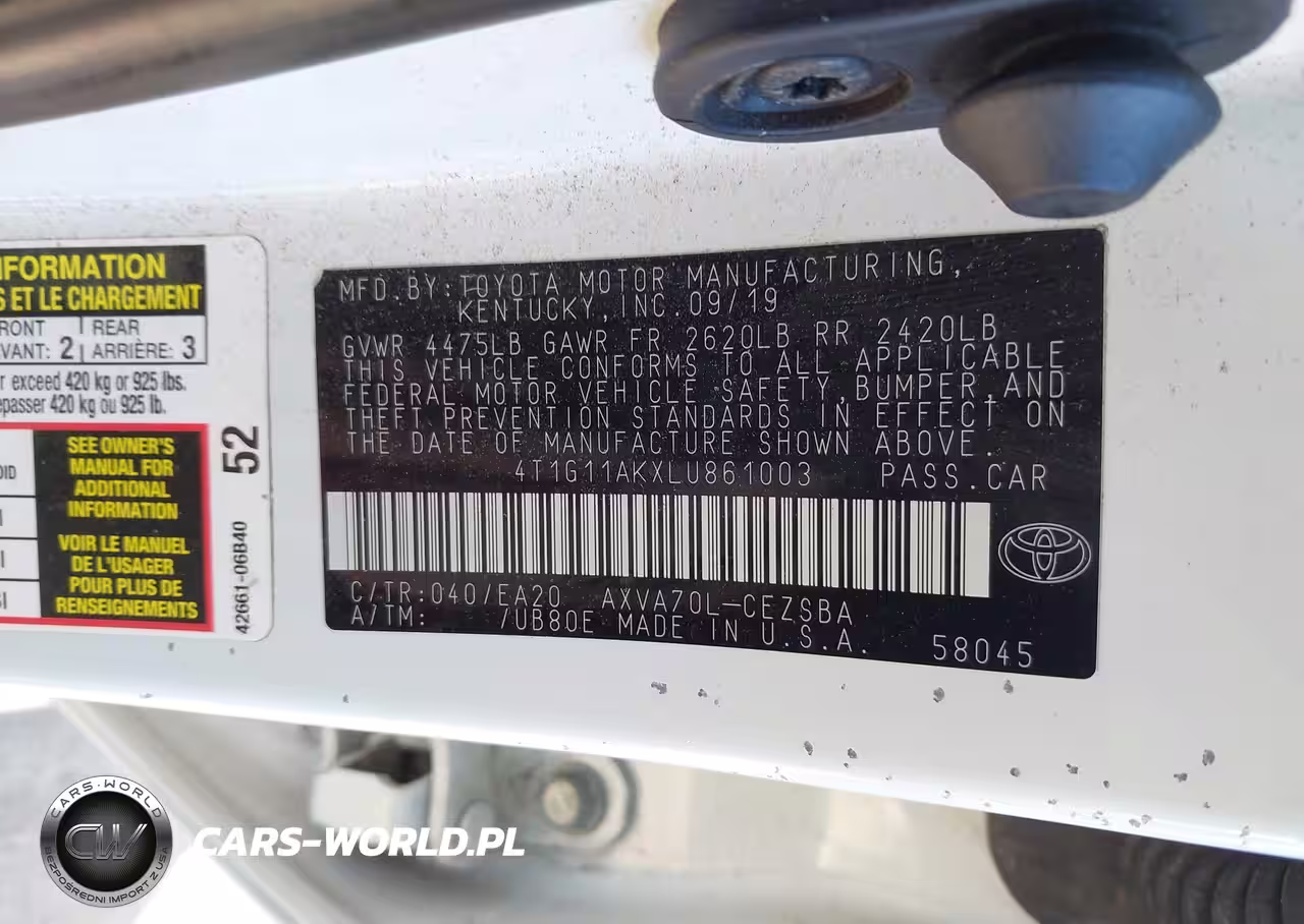 2020 Toyota Camry Se VIN:4T1G11AKXLU861003 - 9