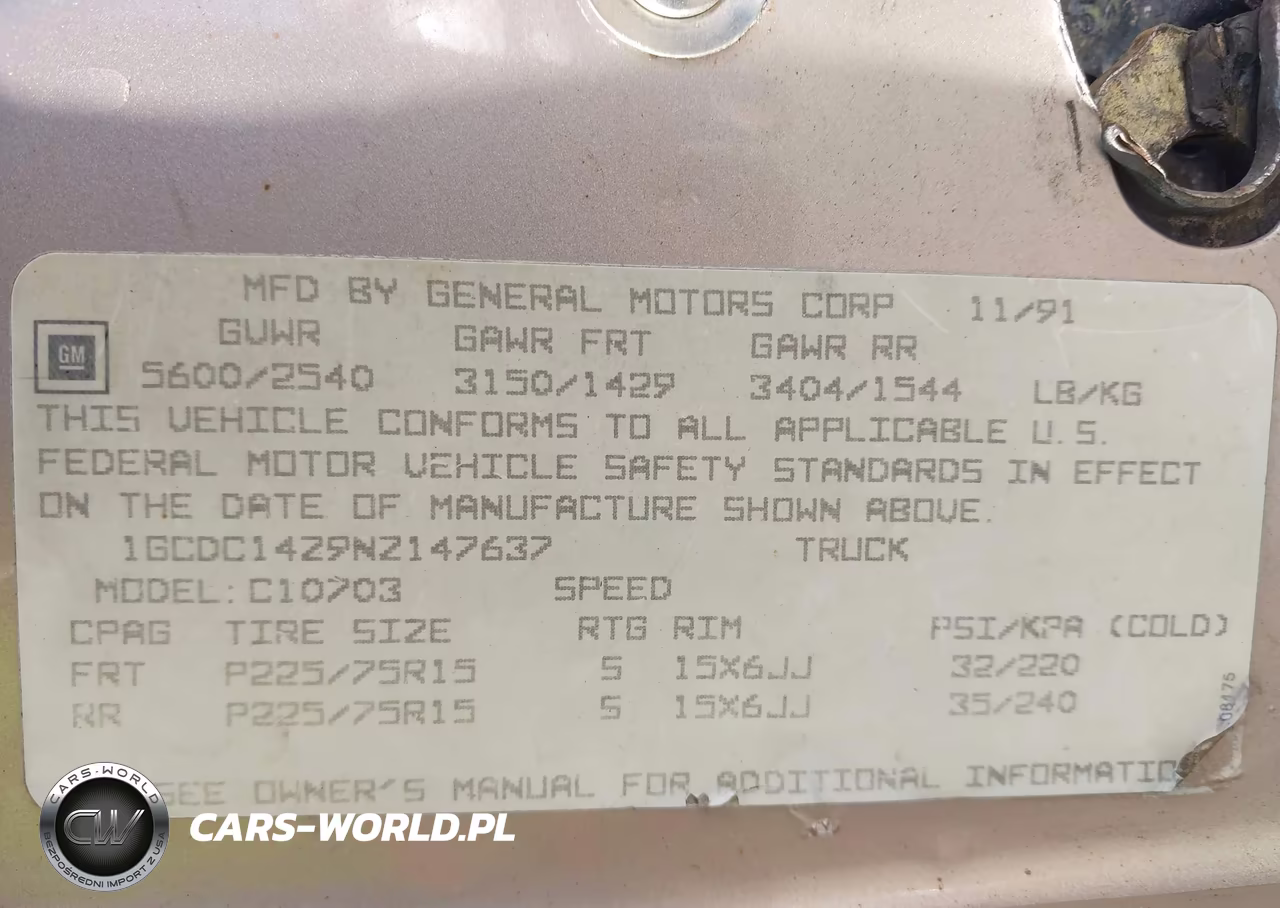 1992 Chevrolet Gmt-400 C1500 VIN:1GCDC14Z9NZ147637 - 9