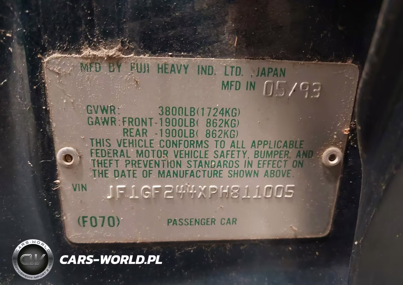 1993 Subaru Impreza L Plus VIN:JF1GF244XPH811005 - 9