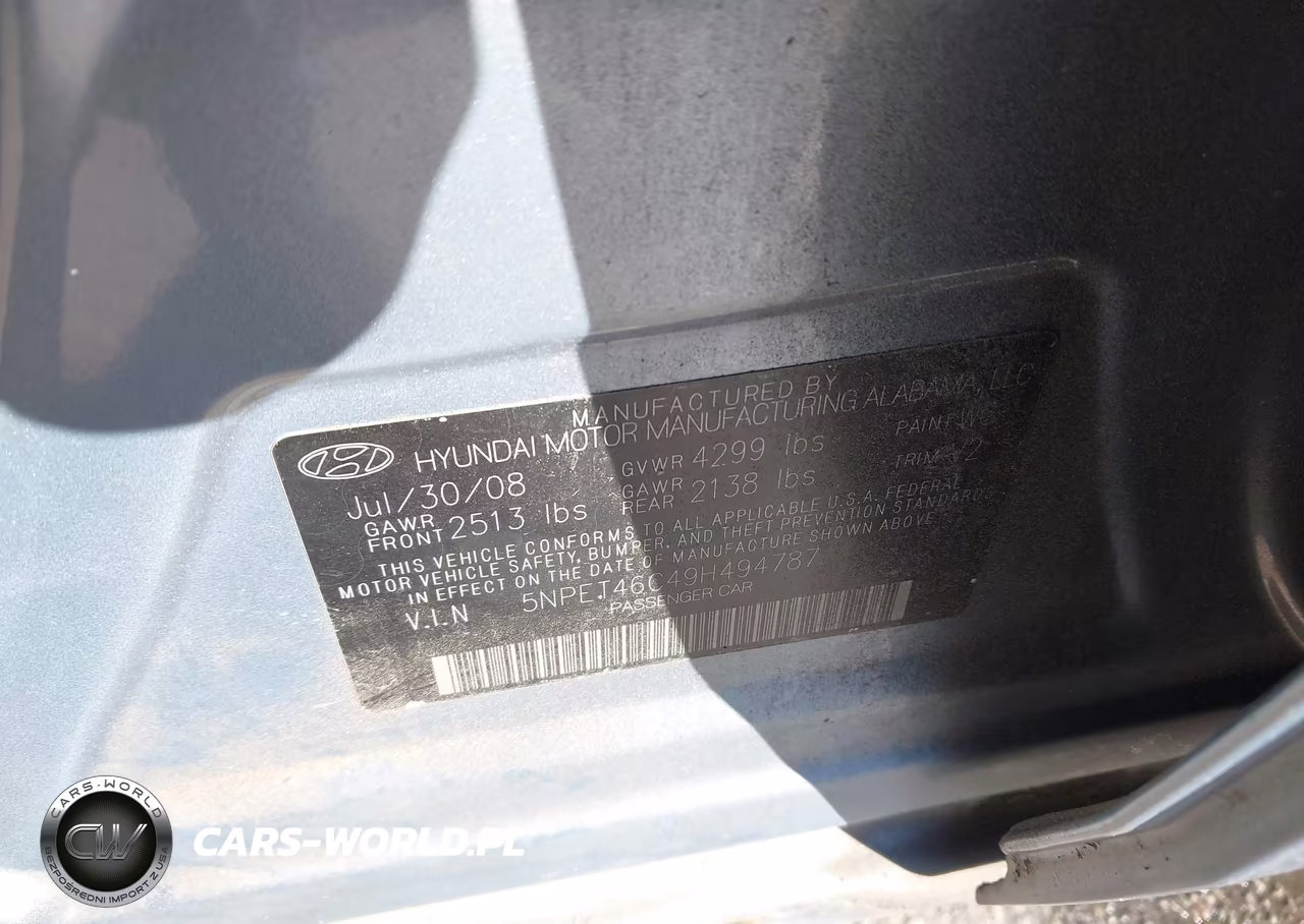 2009 Hyundai Sonata Gls VIN:5NPET46C49H494787 - 9