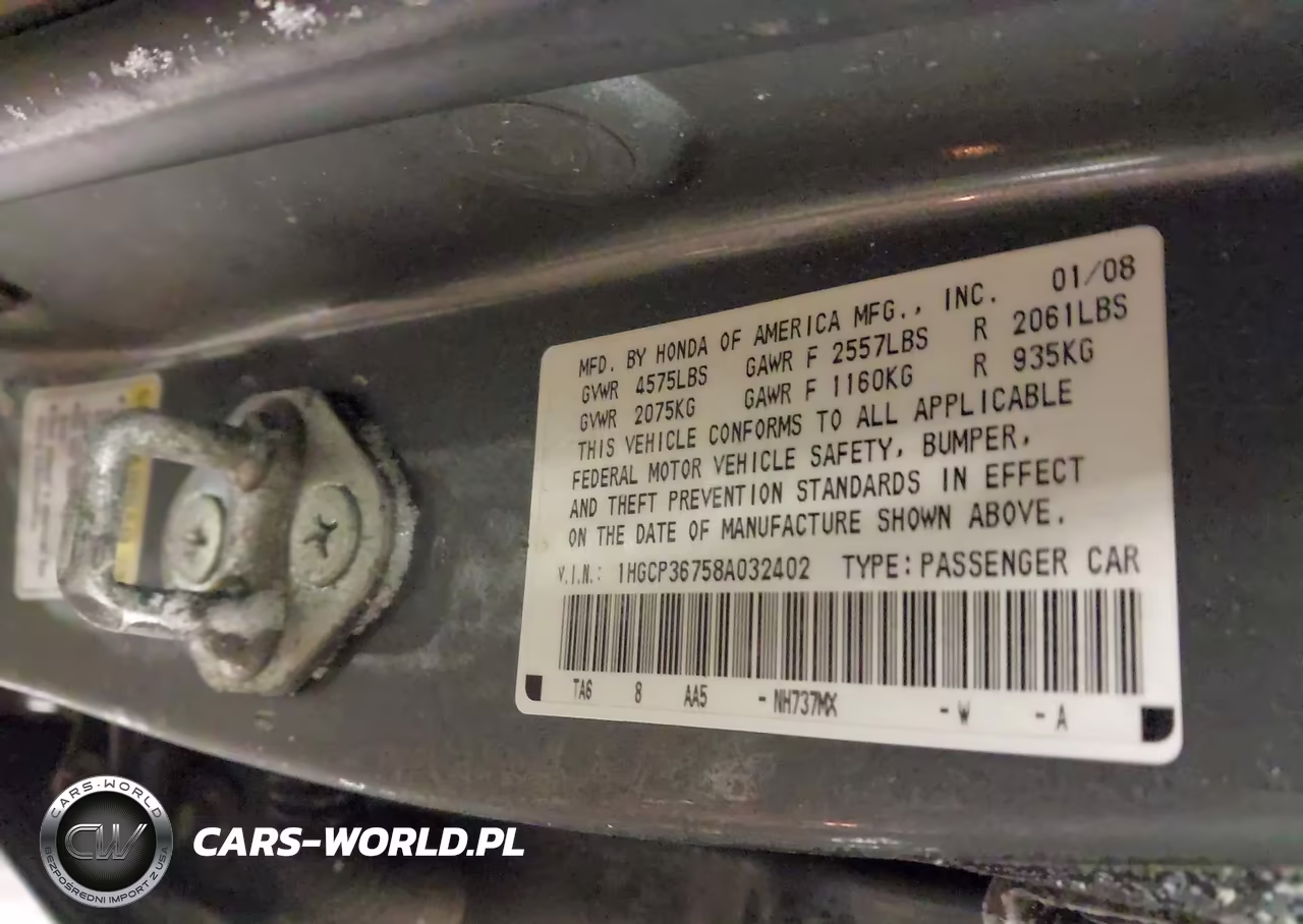 2008 Honda Accord 3.5 Ex VIN:1HGCP36758A032402 - 9