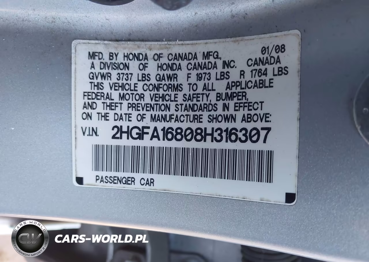 2008 Honda Civic Ex VIN:2HGFA16808H316307 - 9
