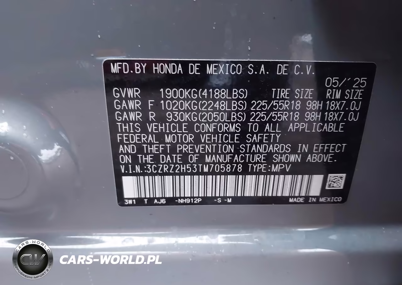 2026 Honda Hr-V Awd Sport VIN:3CZRZ2H53TM705878 - 9