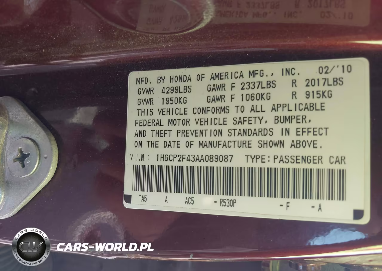 2010 Honda Accord 2.4 Lx-P VIN:1HGCP2F43AA089087 - 9