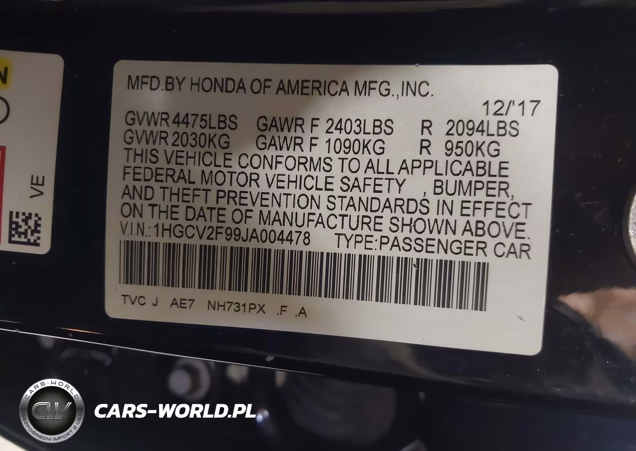 2018 Honda Accord Touring 2.0T VIN:1HGCV2F99JA004478 - 9