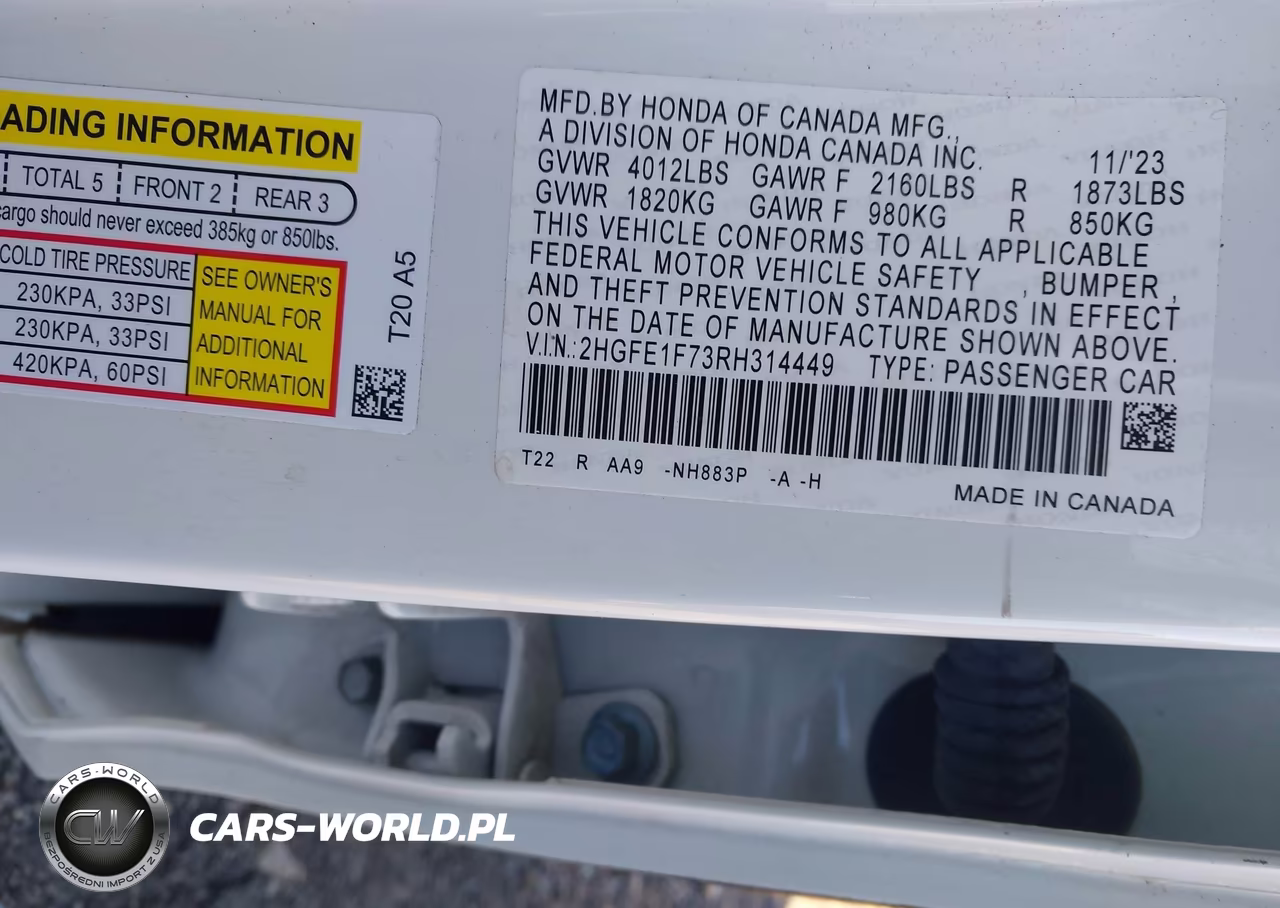 2024 Honda Civic Ex VIN:2HGFE1F73RH314449 - 9