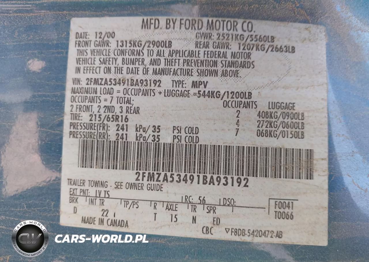 2001 Ford Windstar Sel VIN:2FMZA53491BA93192 - 9