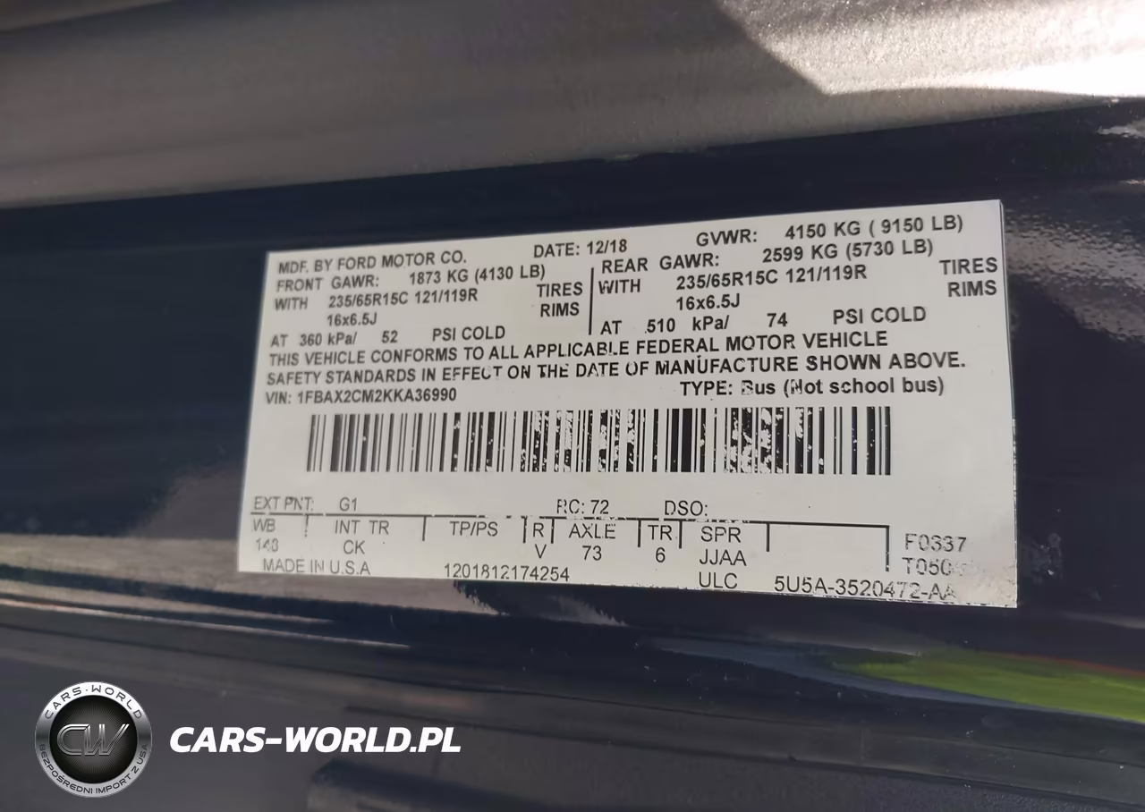 2019 Ford Transit-350 Xlt VIN:1FBAX2CM8KKA36704 - 9