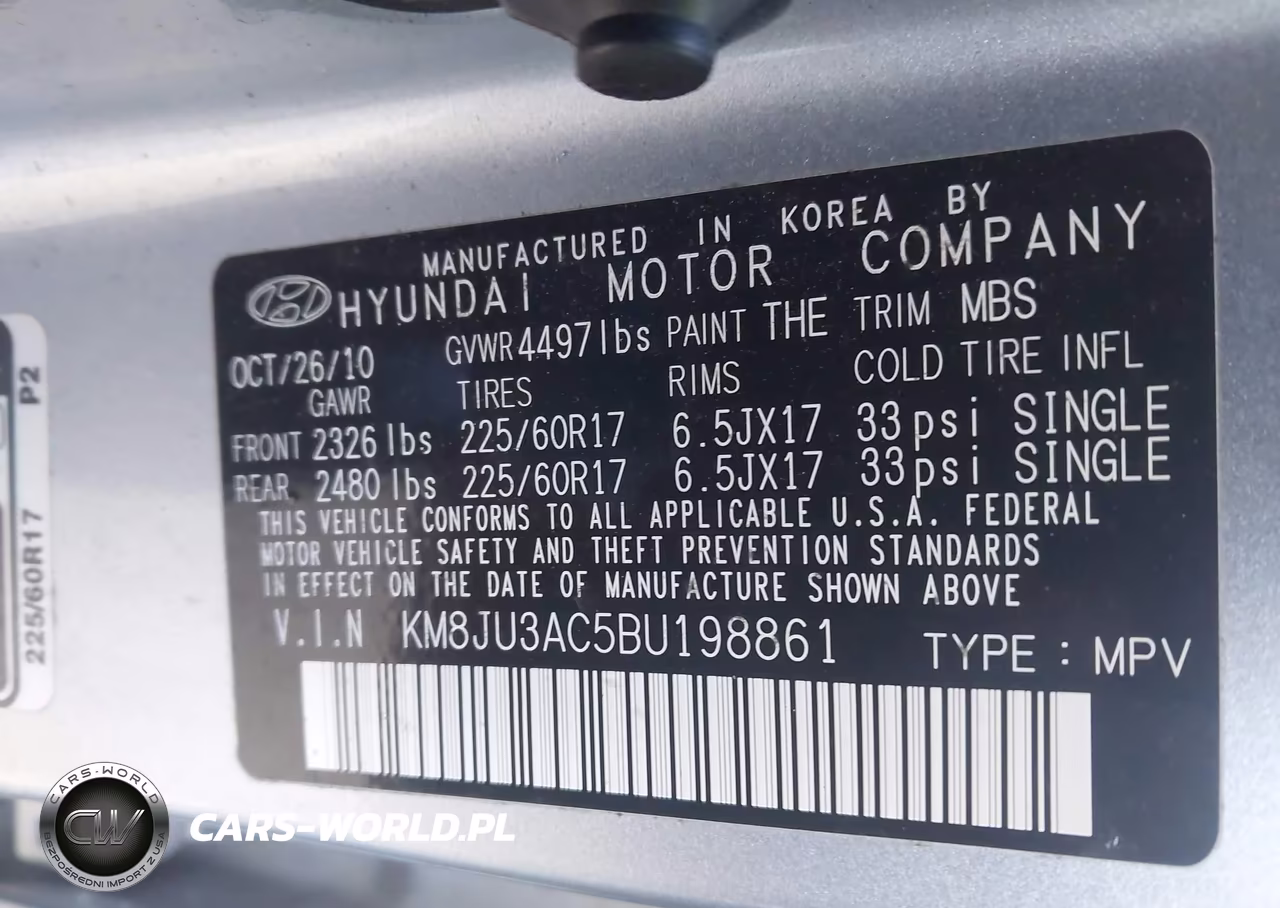 2011 Hyundai Tucson Gls VIN:KM8JU3AC5BU198861 - 9