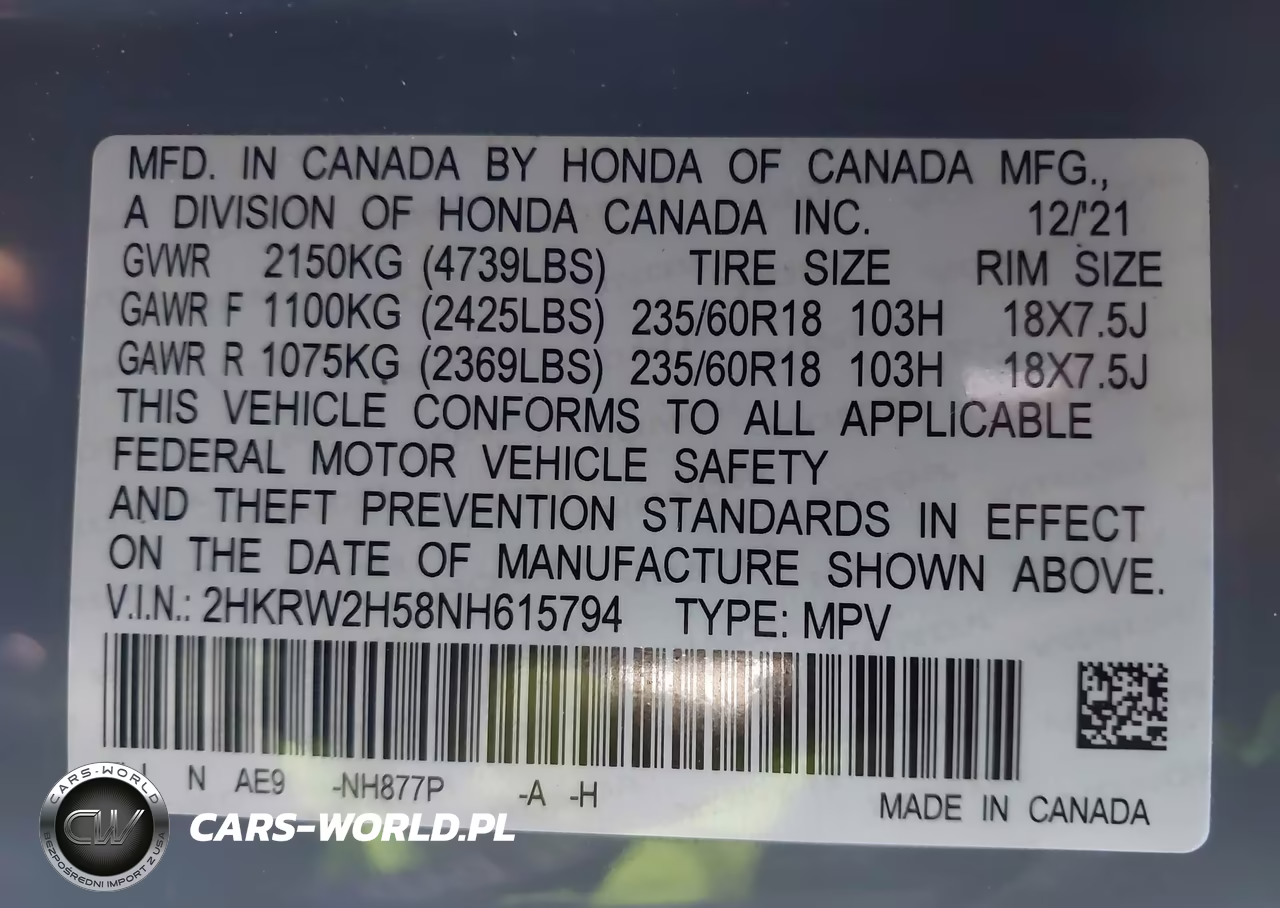 2022 Honda Cr-V Awd Ex VIN:2HKRW2H58NH615794 - 9