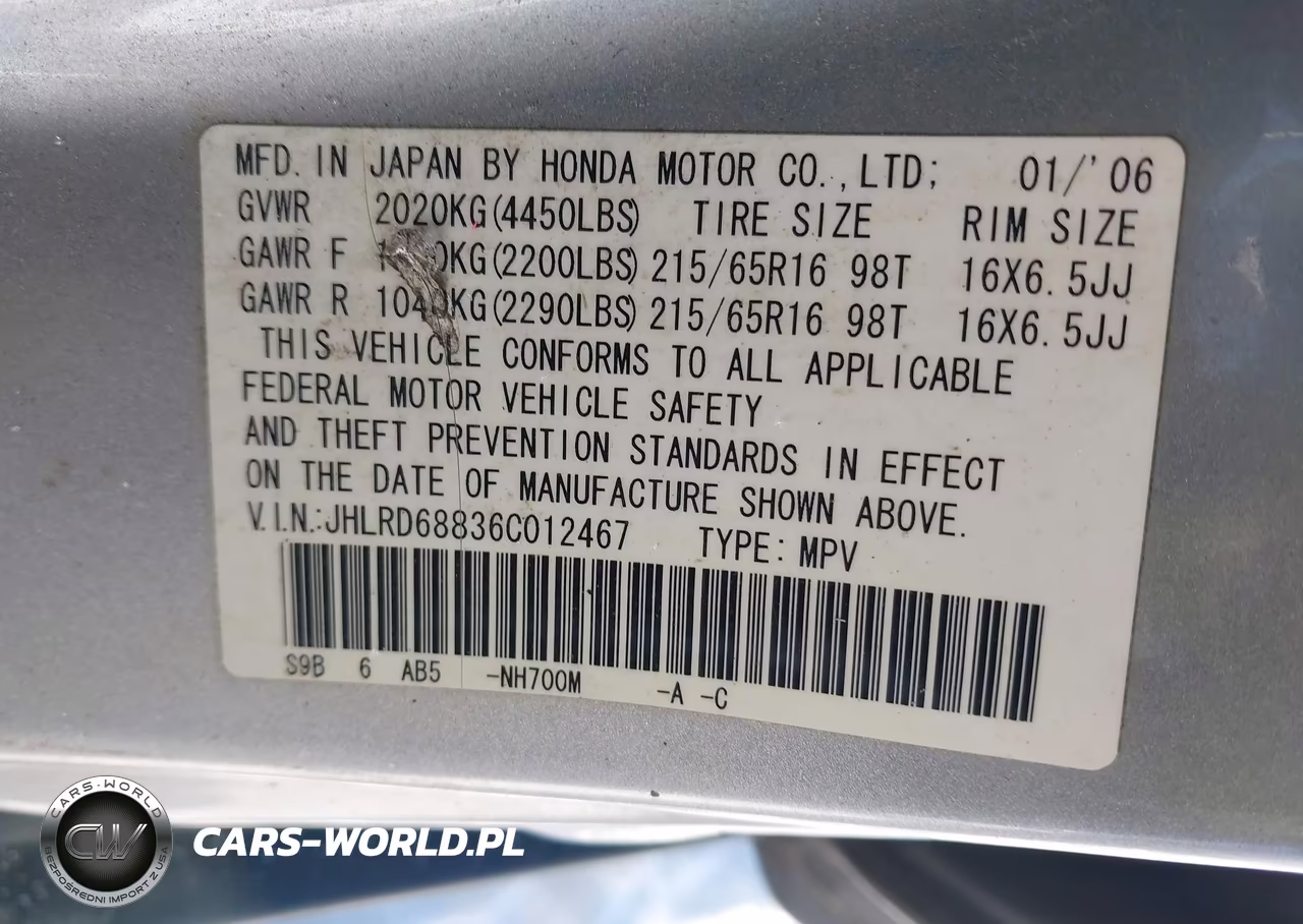 2006 Honda Cr-V Ex VIN:JHLRD68836C012467 - 9