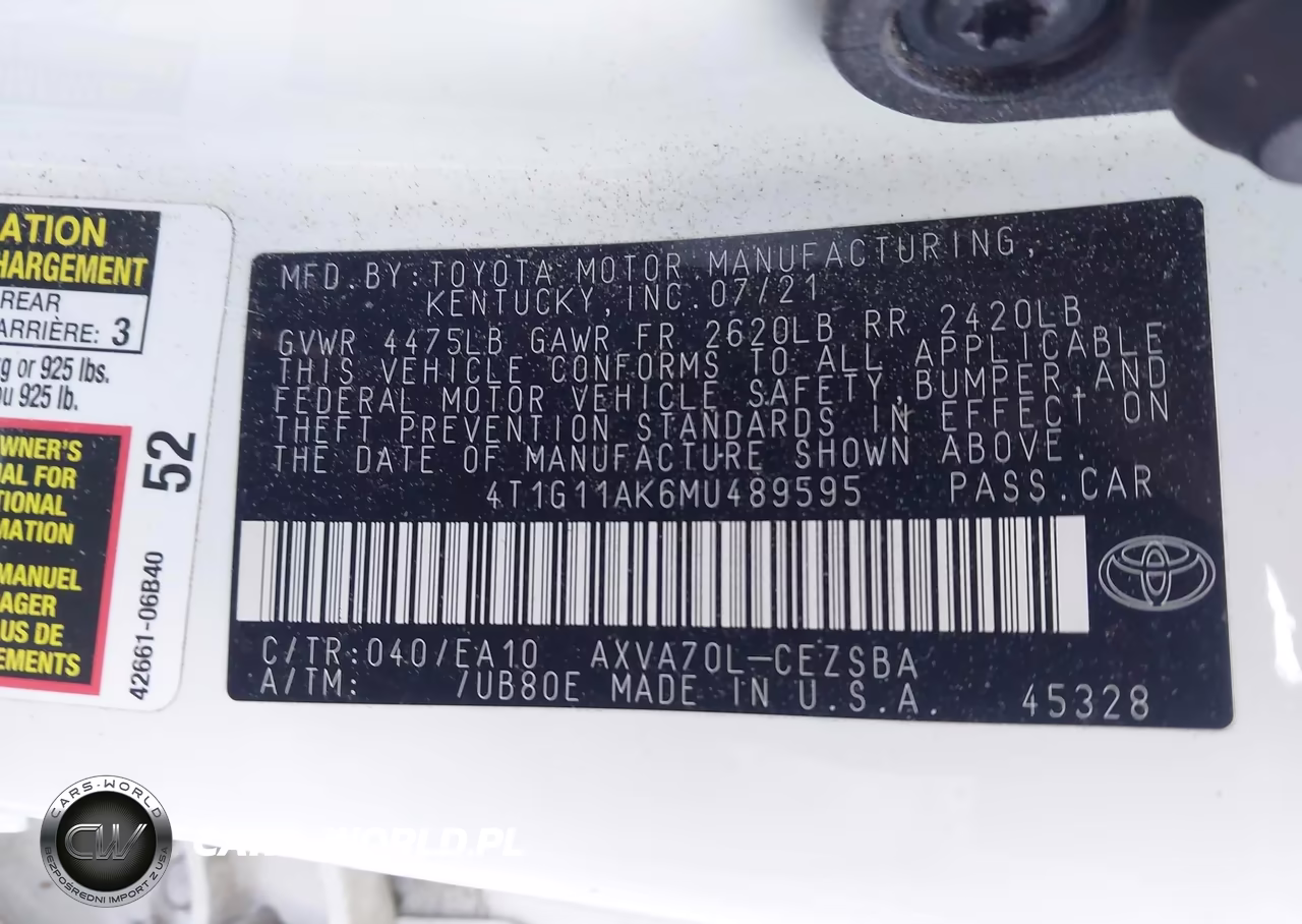 2021 Toyota Camry Se VIN:4T1G11AK6MU489595 - 9